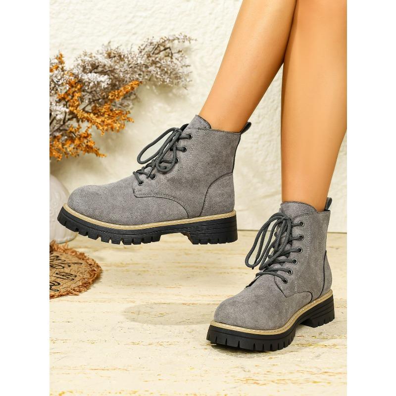 Round Toe Booties 2025 Winter New Lace-up British Style Plus Size Platform Martin Boots for Women