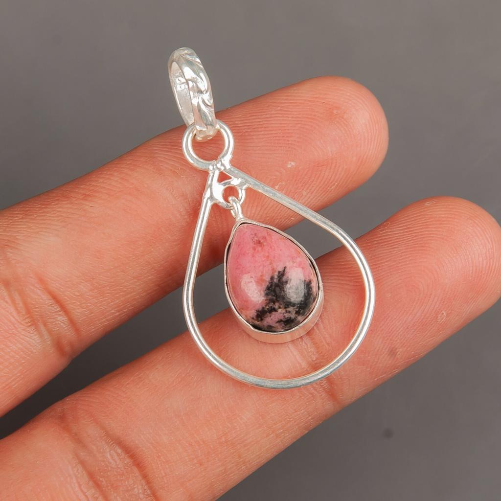 Black Rhodonite Gemstone 925 Sterling Silver Jewelry Handmade Boho Pendant 1.60" PP-3-26