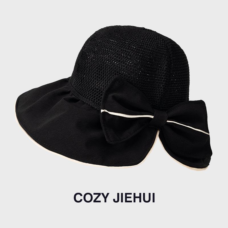 

Новая портативная шляпа с широкими полями и бантом, женская складная солнцезащитная шляпа, пляжная шляпа от солнца, дышащая, универсальная шляпа рыбака