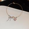 Sweet Simple Heart Bowknot Zircon Charm Opening Adjustable Thin Bracelet For Women Girls  Aesthetic Jewelry Birthday Gift