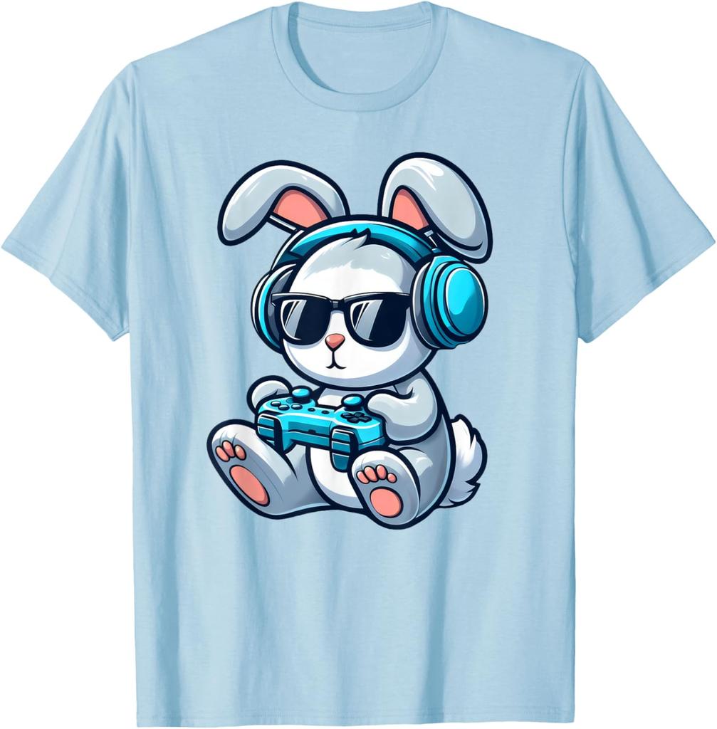 Gamer Bunny Rabbit Playing Video Games Graphic T-Shirt for Easter and Gaming Fans for Teens