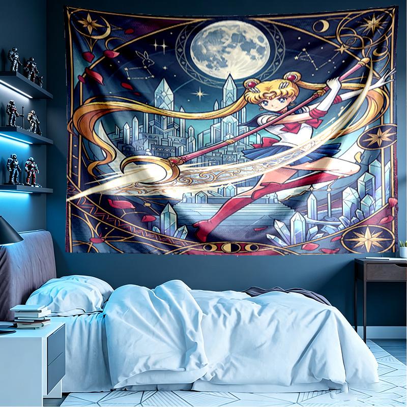Sailor Moon Print Tapestry, Lightweight Wall Hanging, for Bedroom, Dorm, Living Room, Home Art Decor, Birthday Christmas Gift for Friends