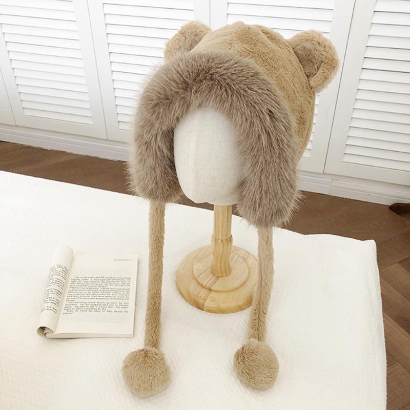 Cute Bear Ear Plush Hat Thickened Warm Winter Knit Cap Fashionable Small Lei Feng Hat