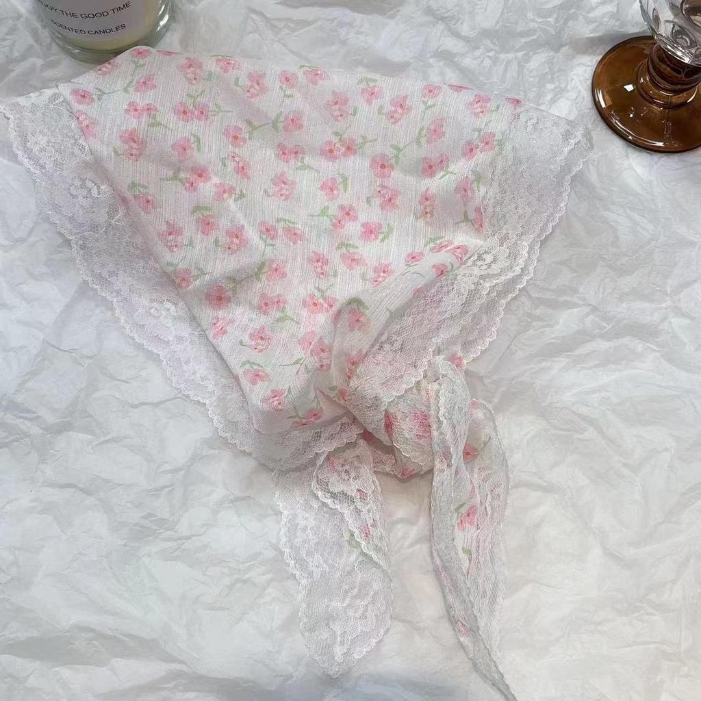 Pastoral French Lace Triangle Hair Scarf and Headband for Spring Outings