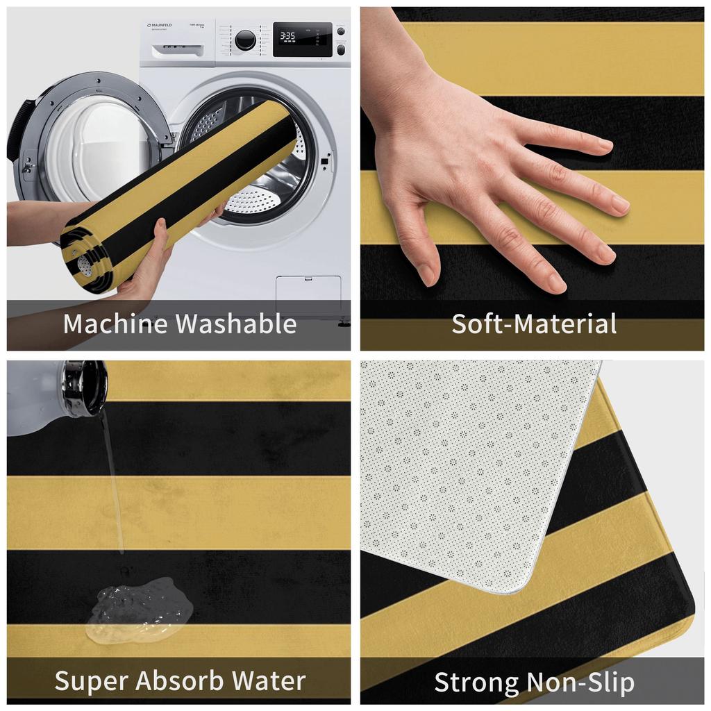 Medium GOLD and BLACK Vertical STRIPES Anti-slip Doormat Floor Mat Carpet Rug for Kitchen Entrance Home Bathroom Footpad Mats