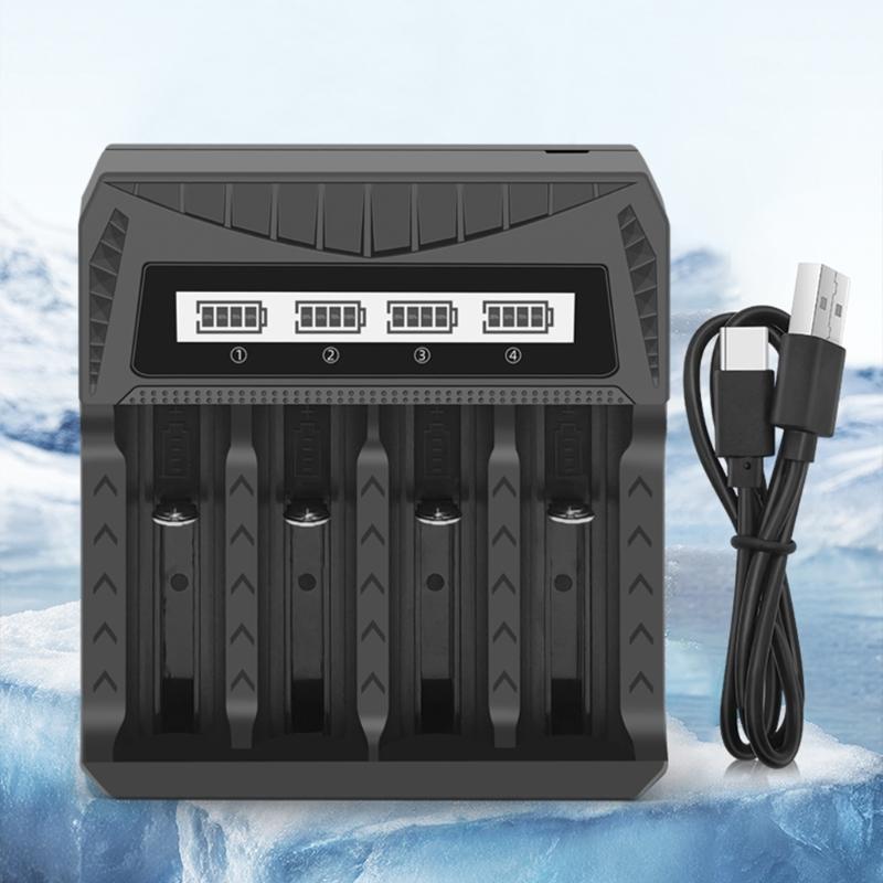 Intelligent Battery Charging 2400mA 4-Slot with LCD Display Type C Input Compatible Multiple Battery 26650/21700/18650