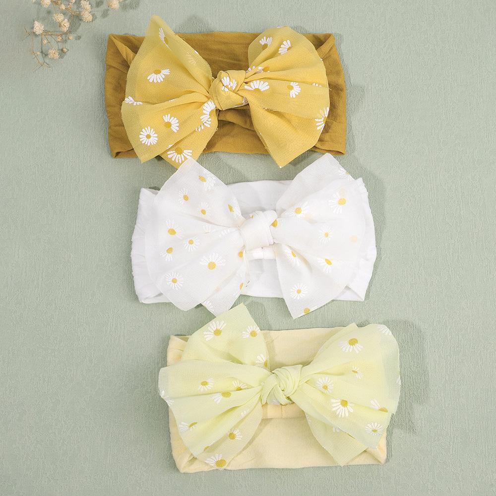 3Pcs Baby Wide Elastic Headband Infant Large Bow Head Band Flower Print Soft Stretchy Wide Hairband For Toddler Hair Accessories