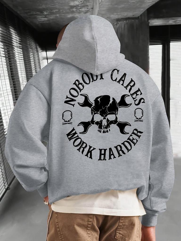 Men'S Autumn And Winter Hoodie with Skull Letter Print, Versatile And Loose-Fitting for Sports And Casual Wear.