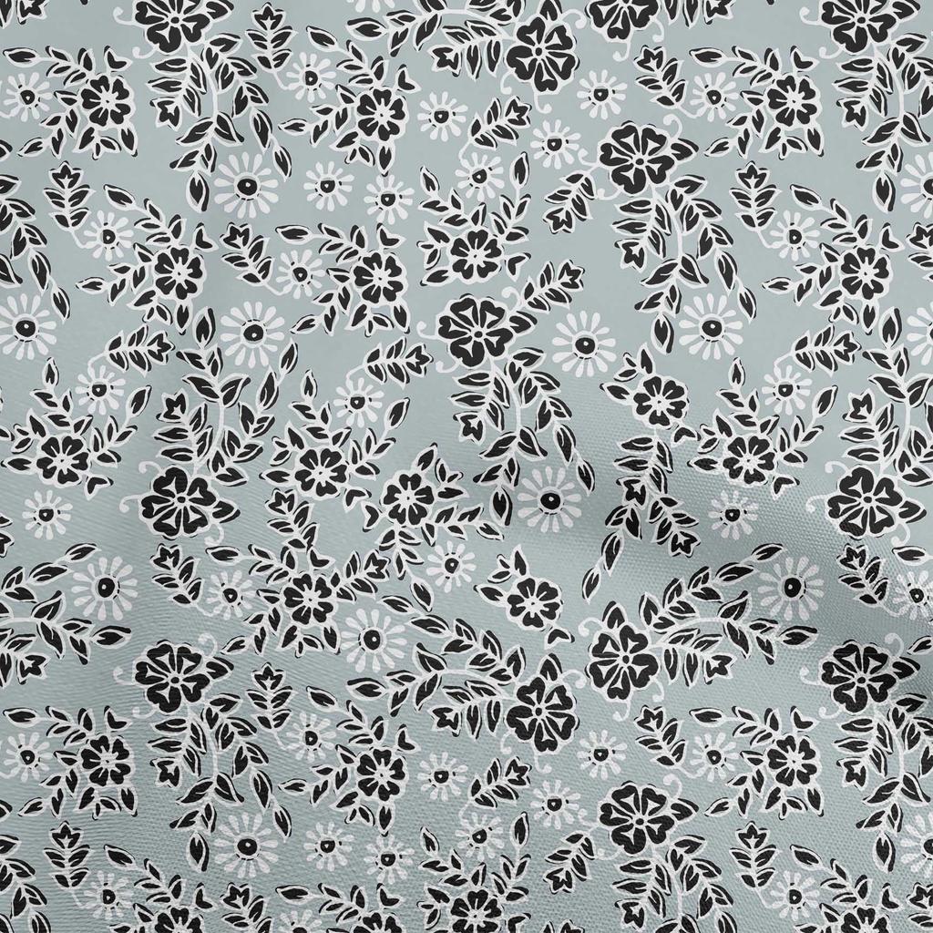 oneOone Cotton Poplin Dusty Blue Fabric Asian Block Floral Dress Material Fabric Print Fabric By The Yard 42 Inch