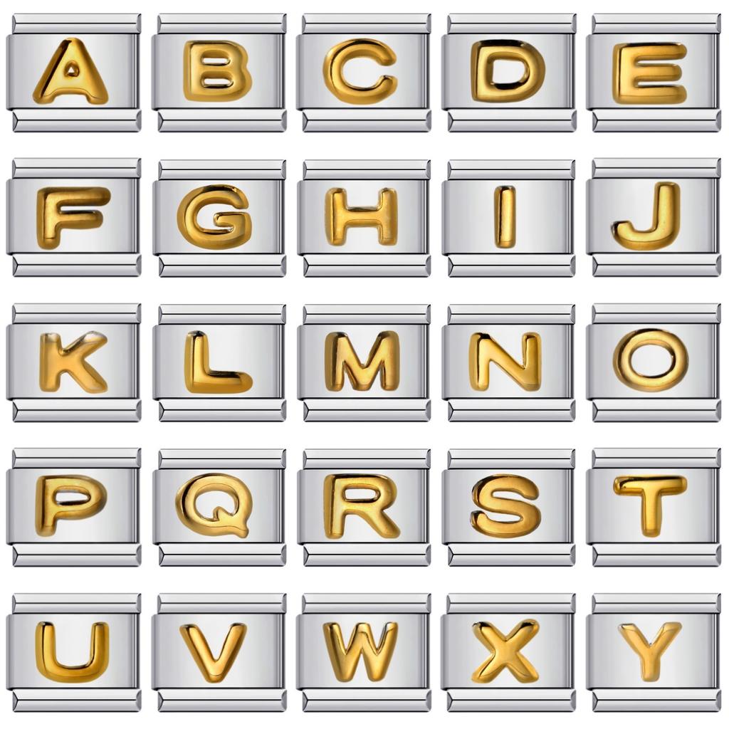 Trendy Italian Charms Bracelet 26 English A-Z Letter Custom Gold Color DIY Jewelry Making Gift Hand Bangle Chain Jewellry