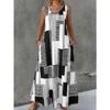 Women Sleeveless Dress Round Neck with 3D Print Long Maxi Dress for Summer Beach Vacation Casual Wear