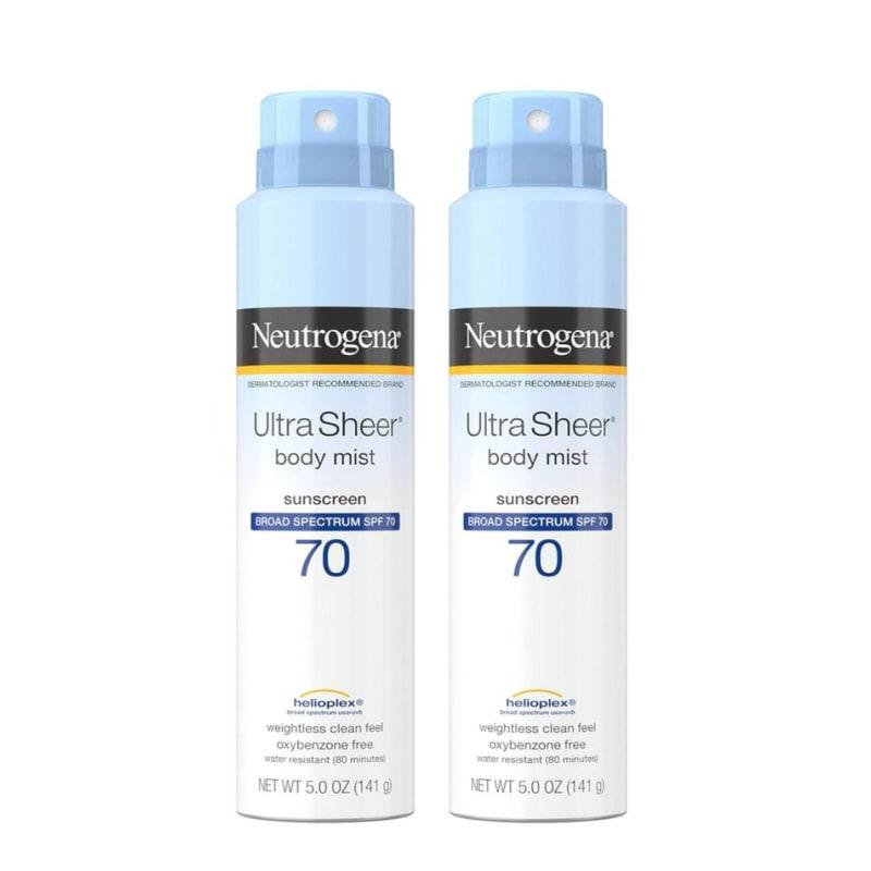 Neutrogena Ultra Sheer Body Mist Sunscreen Spray SPF 70 141g x2