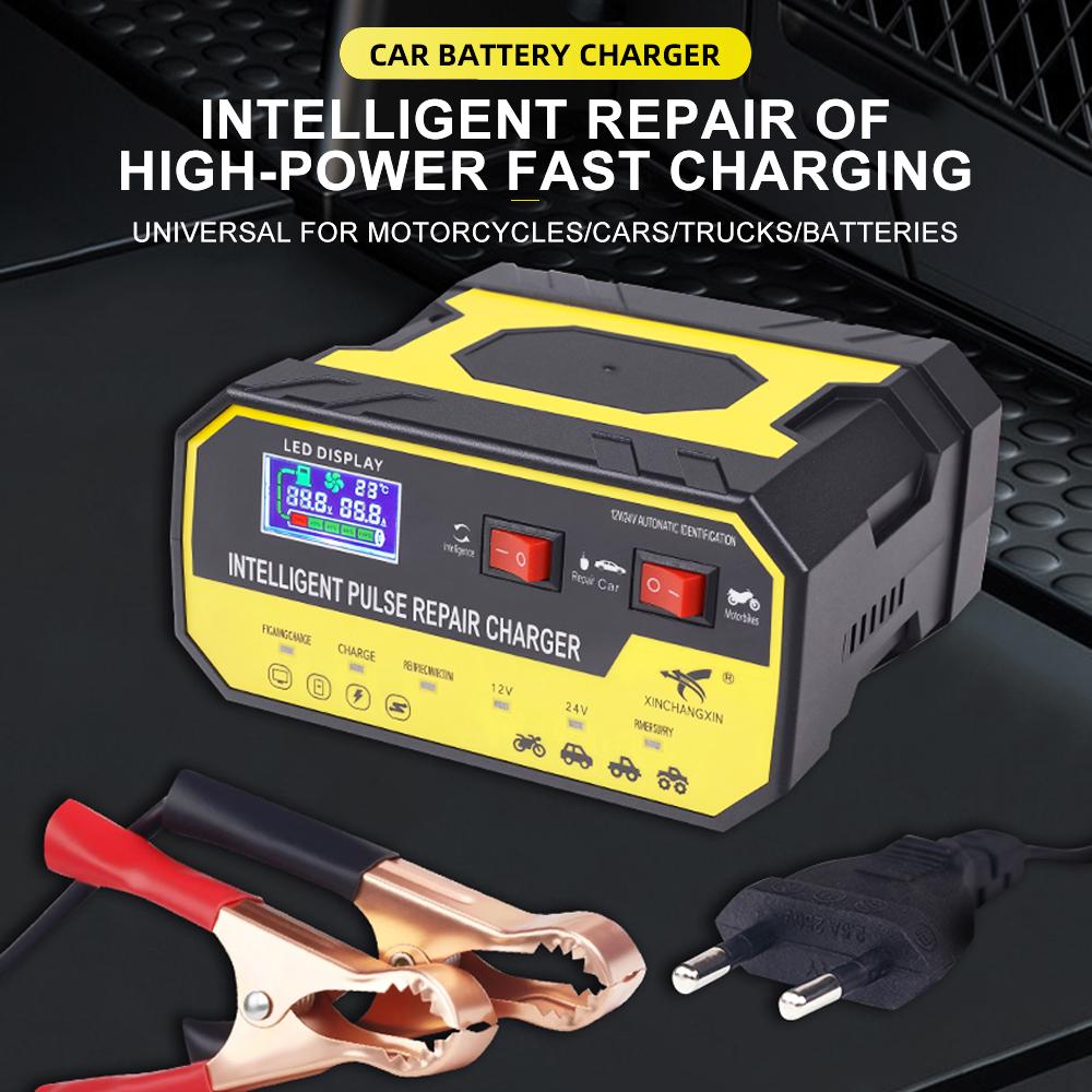 EU-Stecker Überspannungsschutz Intelligente Pulsreparatur Multifunktional 12V 24V 8A Autobatterieladegerät Automatischer Stopp Spannungs- und Temperaturerkennung