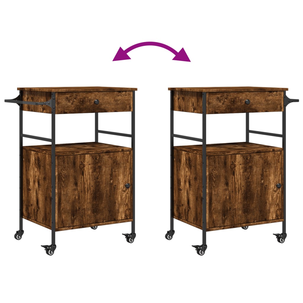Kitchen Trolley Smoked Oak Finish 56 x 43 x 89.5 cm Engineered Wood