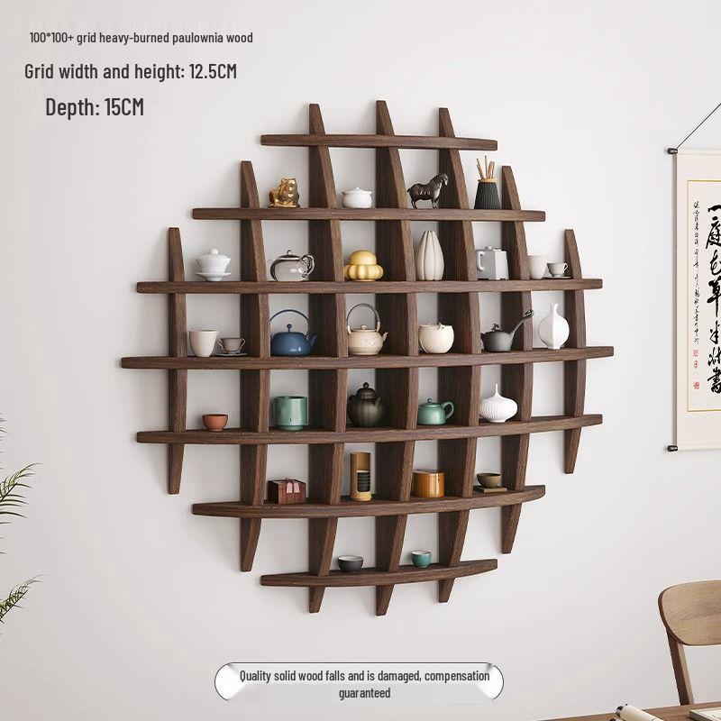 Chinese Solid Wood Wall-Mounted Teacup Rack - Antique Curio Shelf and Tea Set Display Stand