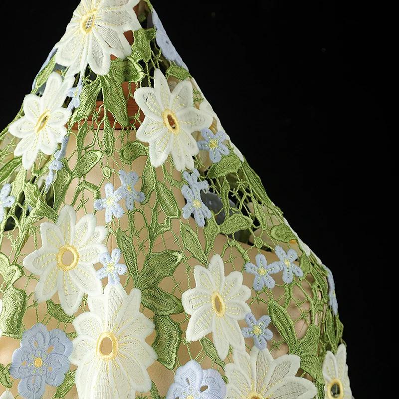 50*132Cm Water-Soluble Lace 3D Embroidery Hollow Fabric Green Flower Wedding Dress Skirt Curtain Clothes Tablecloth Diy Sewing