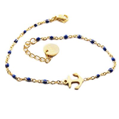 [R0269] - Golden Blue 'Ancre Marine' Steel Designer Bracelet - 9x8 Mm