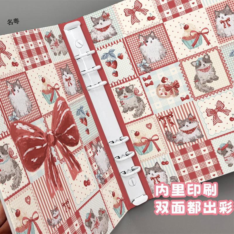 Cute Grid Cat PU Leather A5 Binder - 4-Pocket Loose-Leaf Photo Card Album for Kpop Idol Photocards Instax Albums