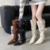 In the Autumn and Winter of 2025, the New European and American Pointed High-heeled Thin-heeled Belt Buckle High Boots, Long Boots for Women, But Kn