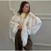 Sexy See Through V Neck Long Sleeve Beach Party Shirt Women's Low Cut Shirt Ruffle Solid Color