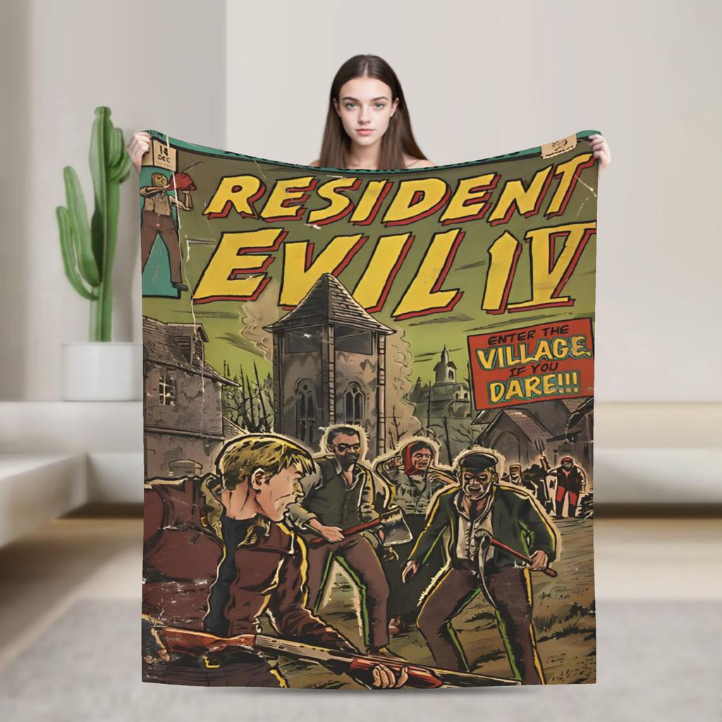 Leon Kennedy Resident 4 Remake Blankets Fleece Video Game Eviled Super Warm Throw Blankets for Bedroom Sofa Bed Rug