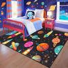 Cartoon Outer Space Rug for Kids Bedroom, Galaxy Planet Solar System Carpet, Educational Rockets and Satellites Play Mat