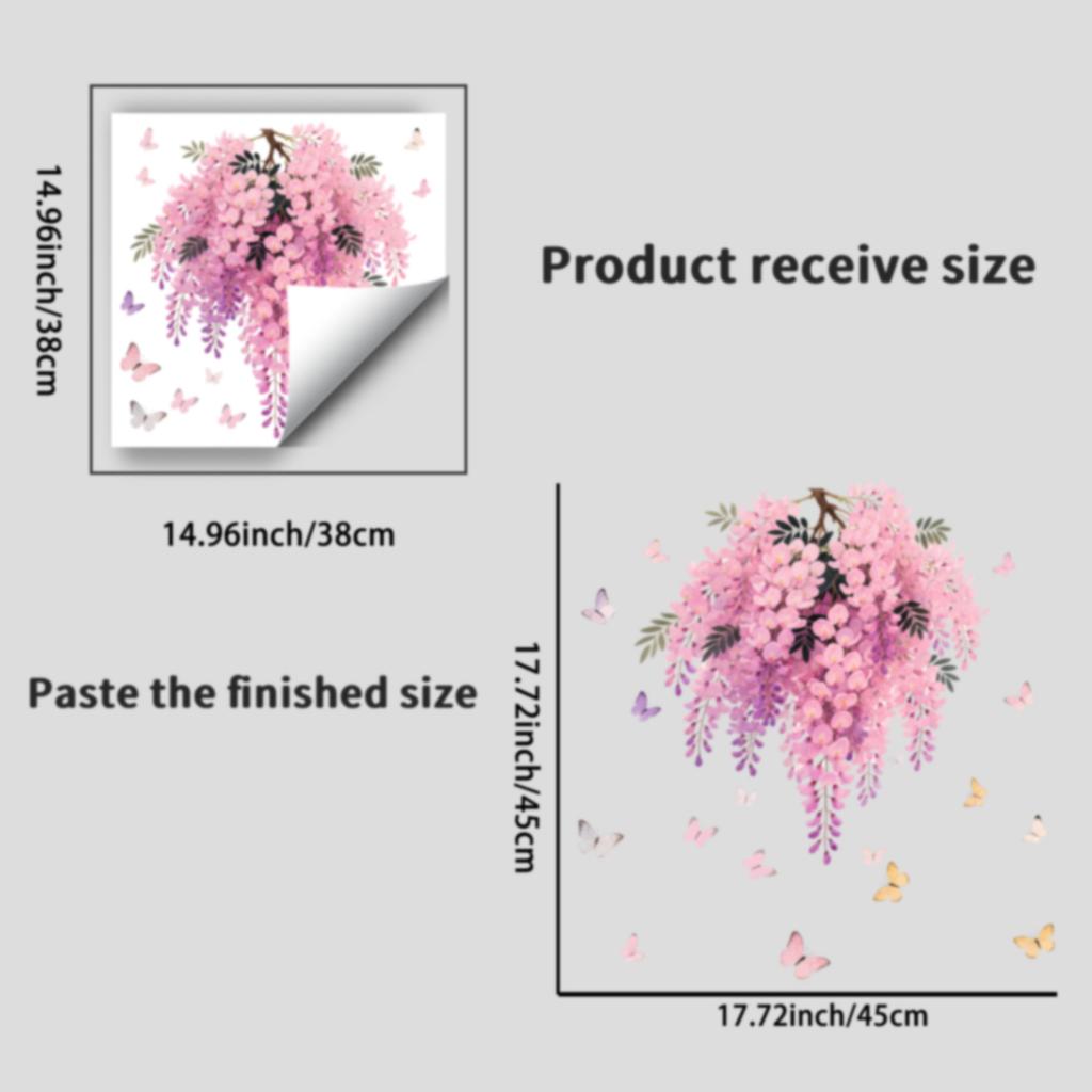 Pink Vine Flower Butterfly Static Cling Window Sticker Double Sided for Home Decor Bedroom Living Room