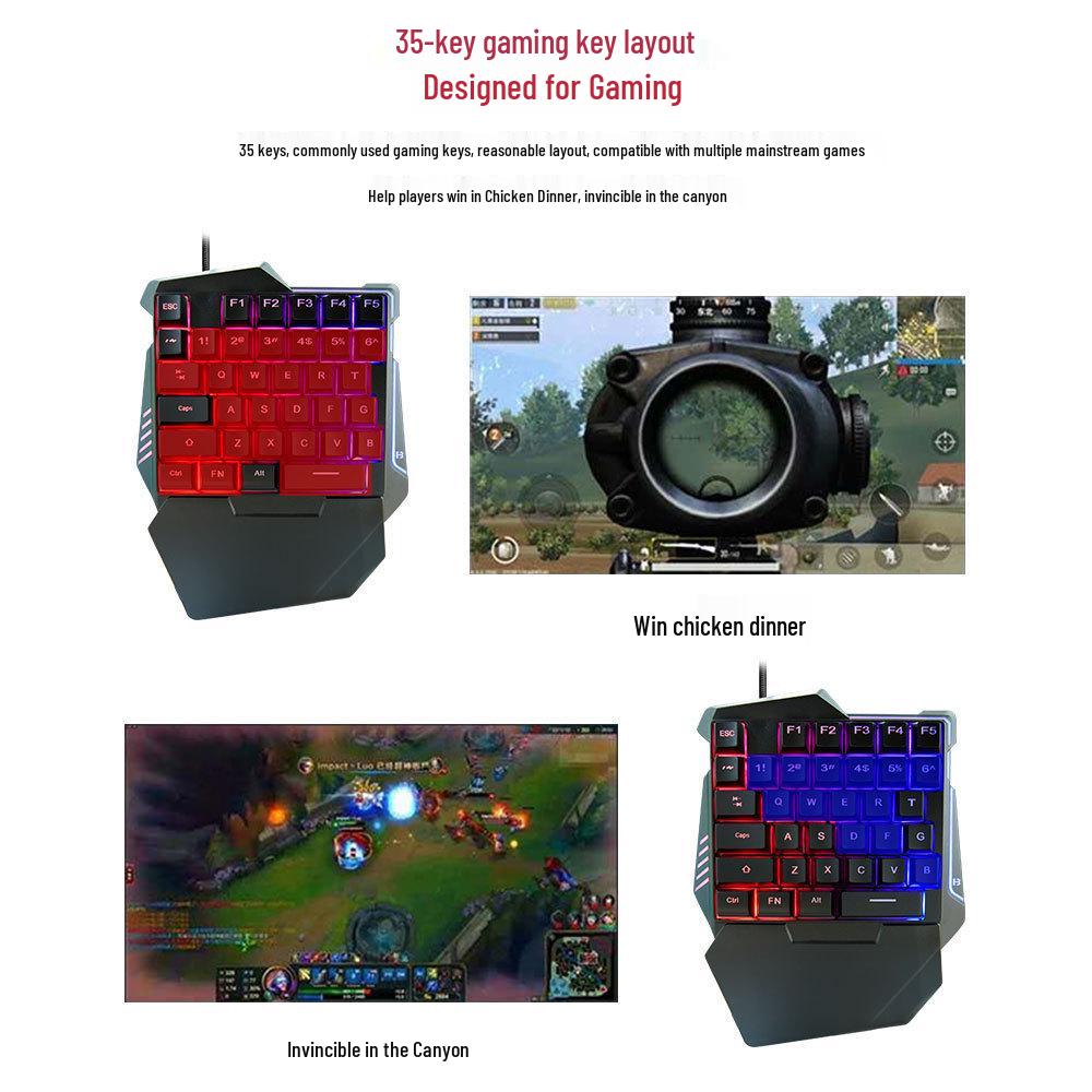 G7 One-Handed Mechanical Gaming Keyboard with Color Backlight for PUBG Esports