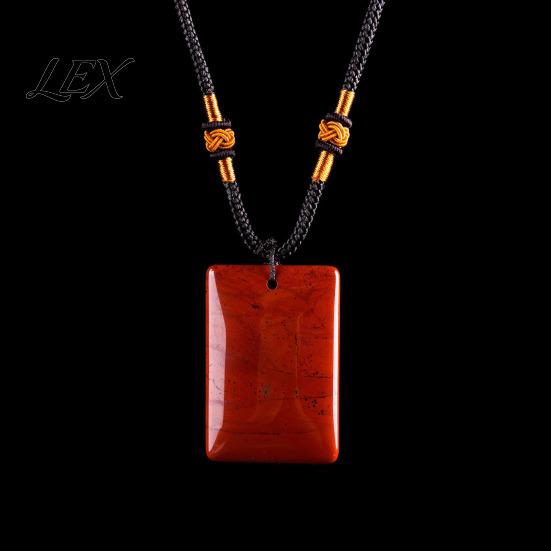 Fake Gemstone Jewelry Natural Crystal Pendant Necklace, Healing Energy Stone Necklace with Adjustable Braided Lanyard Rope, Polished for Men