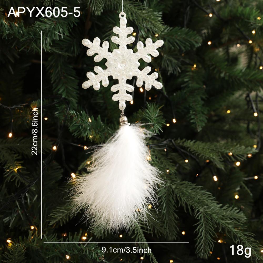 Christmas Tree Pendants White Feather Snowflake Angel Bell Hanging Ornament New Year Party Window Wall Christmas Decoration