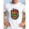 European Size Men's Evil Flame Graphic Cotton T- Shirt- Relaxed Fit Short Sleeve Round Neck Tee with Evil Flame & Joyful Face Print, Casual & Wear