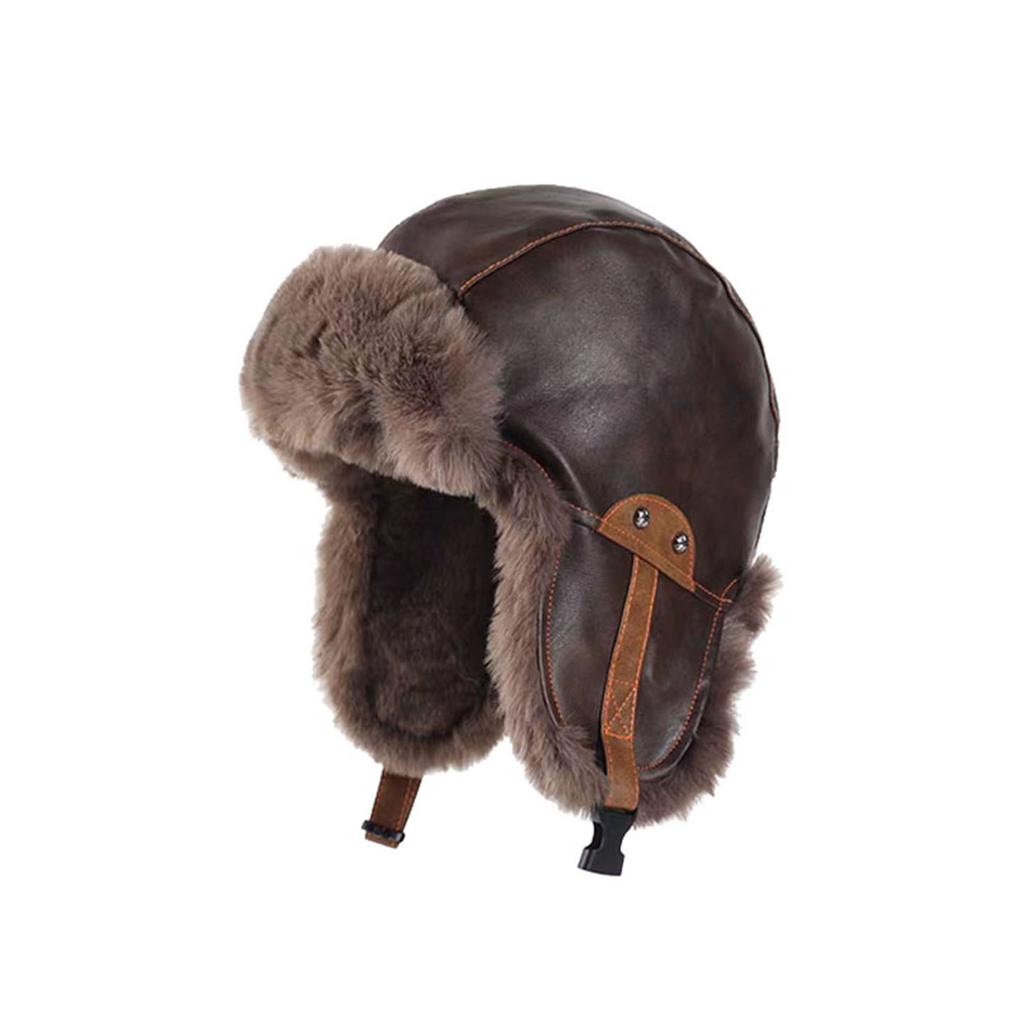 Retro pilot hat men's and women's winter velvet PU leather warm outdoor cycling cold ear protection hat tide