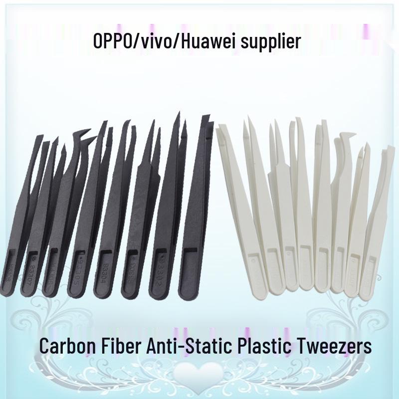Plastic Anti-Static Tweezers Set: Pointed, Flat, Round, Black & White - Model 93303