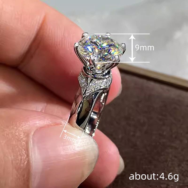 Shein ring female, six-claw inlaid ring, wedding light luxury chic jewelry