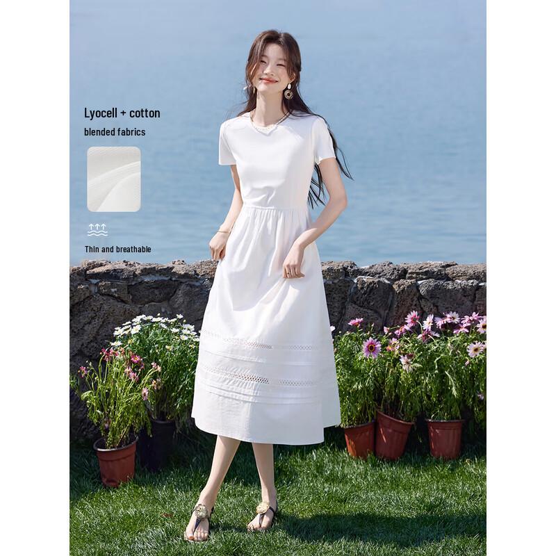Mohan Yimei Holiday White A-Line Lace Dress L
