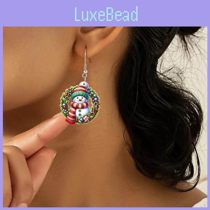 Christmas Acrylic 2d Snowman Earrings With Cartoon Design For Holiday Gift Giving