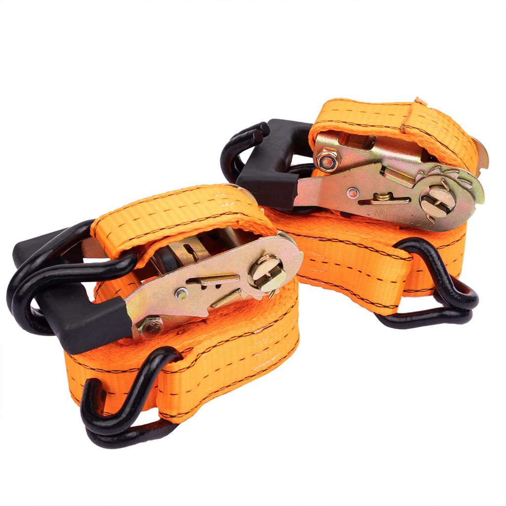 HFS(R) Ratchet Strap, Cargo Tie-Down Strap, 2-Pack, Breaking Strength 1.35t, Easy to Use, Multi-Purpose, for Moving, Pulling, and Transport (Orange, 3