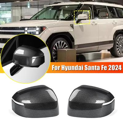 For Hyundai Santa Fe 2024 Car Rearview Side Mirror Cover Wing Cap Exterior Door Housing Shell Trim Sticker ABS Carbon / Black