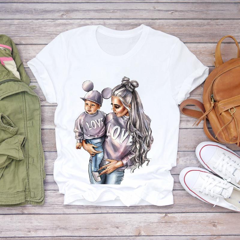 Women Cartoon Momlife Mom Mother Boy Girl Print Mother Lady T Shirts Top T Shirt