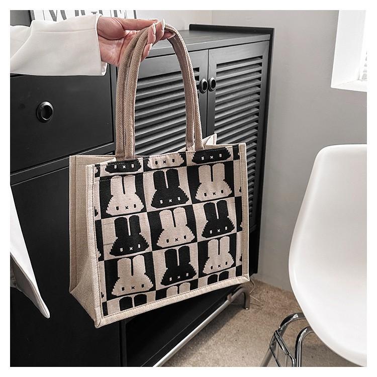 2025 New Large-capacity Bag Women's Fashion Cute Rabbit Cotton and Linen Handheld Shoulder Bag To Work Commuter Tote Bag