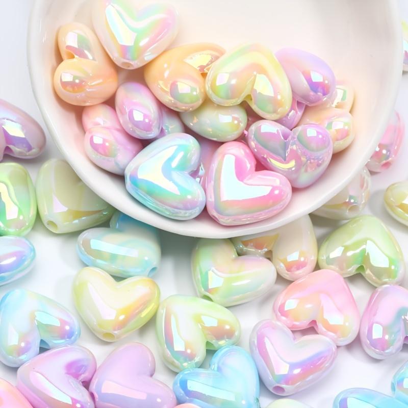 10pcs 15x17mm Macaron AB Color Heart Spacer Beads Shiny Acrylic Beads For DIY Jewelry Making Bangle Necklace Earrings