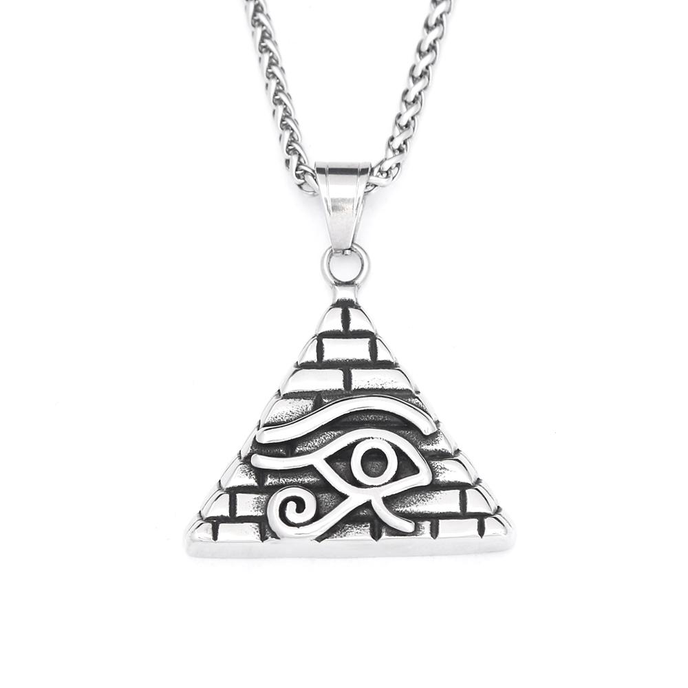 

Vintage Fashion Eye of Horus Pendant Necklaces for Men Stainless Steel Egyptian Pyramid Necklace Amulet Jewelry Gifts Wholesale 60CM