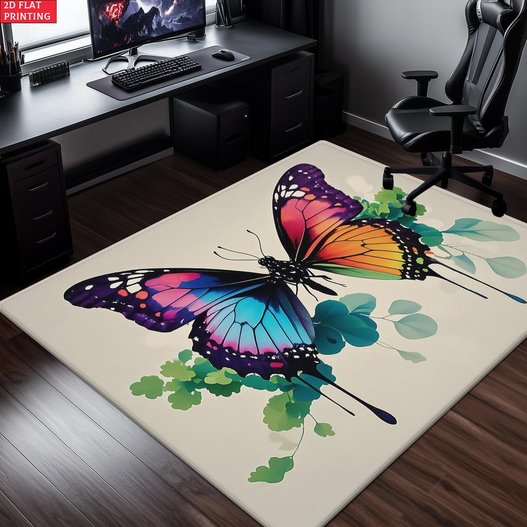 Colorful Butterfly Floral Area Rug,Non-Slip Soft Carpet for Living Room Bedroom,Cute Cartoon Decorative Floor Mat for Kids Room
