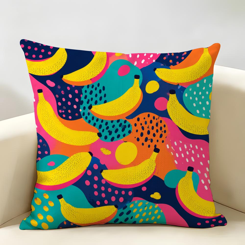 Banana Pop Art Cushion Cover Natural Linen Organic Fabric Double-Sided Printing Breathable For Home Decor