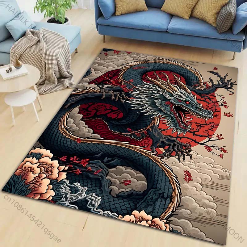 1 Stück Teppich im chinesischen Drachen-Tuschemalerei-Stil für Wohnzimmer, Schlafzimmer, Sofa, Heimdekoration Rus Rutschfeste Fußmatte Luxusgeschenk