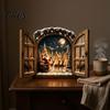LED Christmas Snow Scene Santa Claus Window Light, 3D Lighted Wall Decor, Warm Reindeer Snowy Light Village Scene, USB Powered Holiday Decoration for