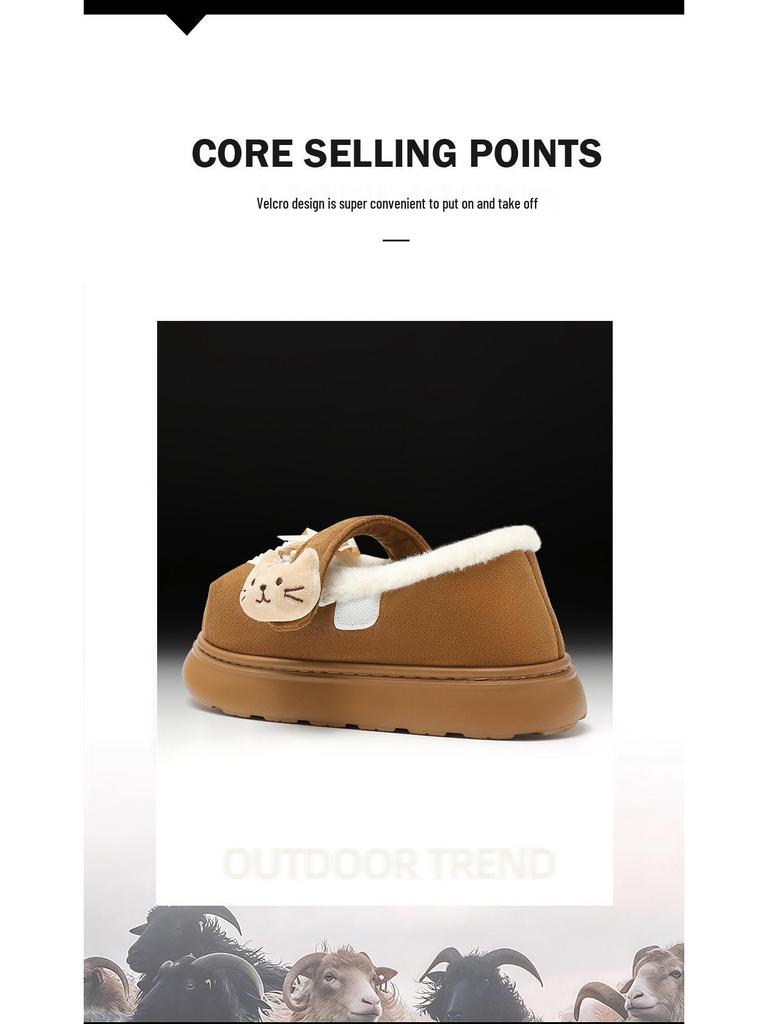 Women's Furry Non-Slip Cotton Slippers - Thick-Soled, Closed-Heel for Autumn & Winter