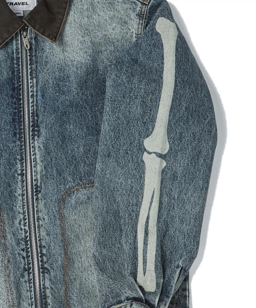 Travel Skeleton Denim Zip-Up Jacket Indigo Blue