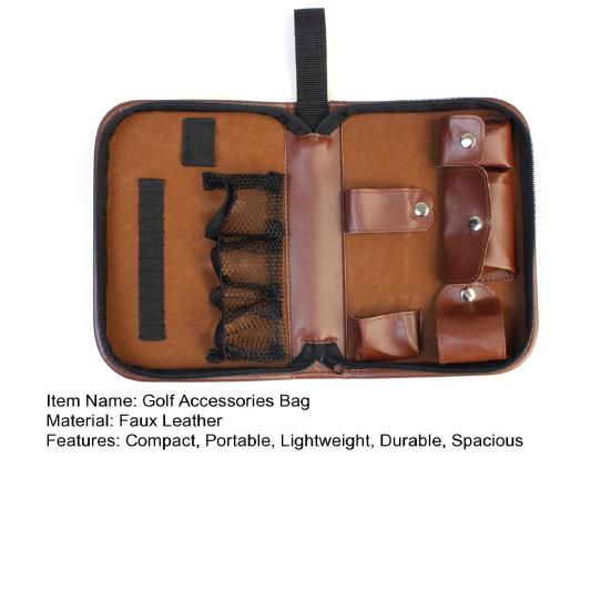 Golf Accessories Bag Faux Leather Storage Case for Golf Balls Tees Divot Tool Rangefinder Scorer Gift for Men Women Golfers