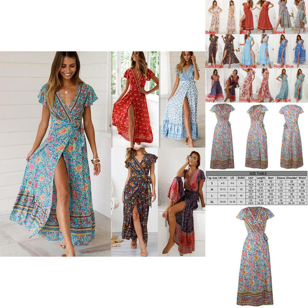 Women Wrap Summer Boho Floral Paisley Maxi Print Dress For Effortless Style